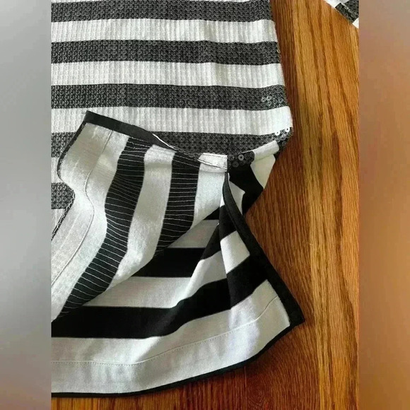 Joan Vass White with Black Sequin Striped Shirt SZ. 3/XL - Picture 4 of 8